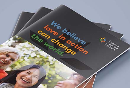 Close up of cover of United Women in Faith Membership booklet